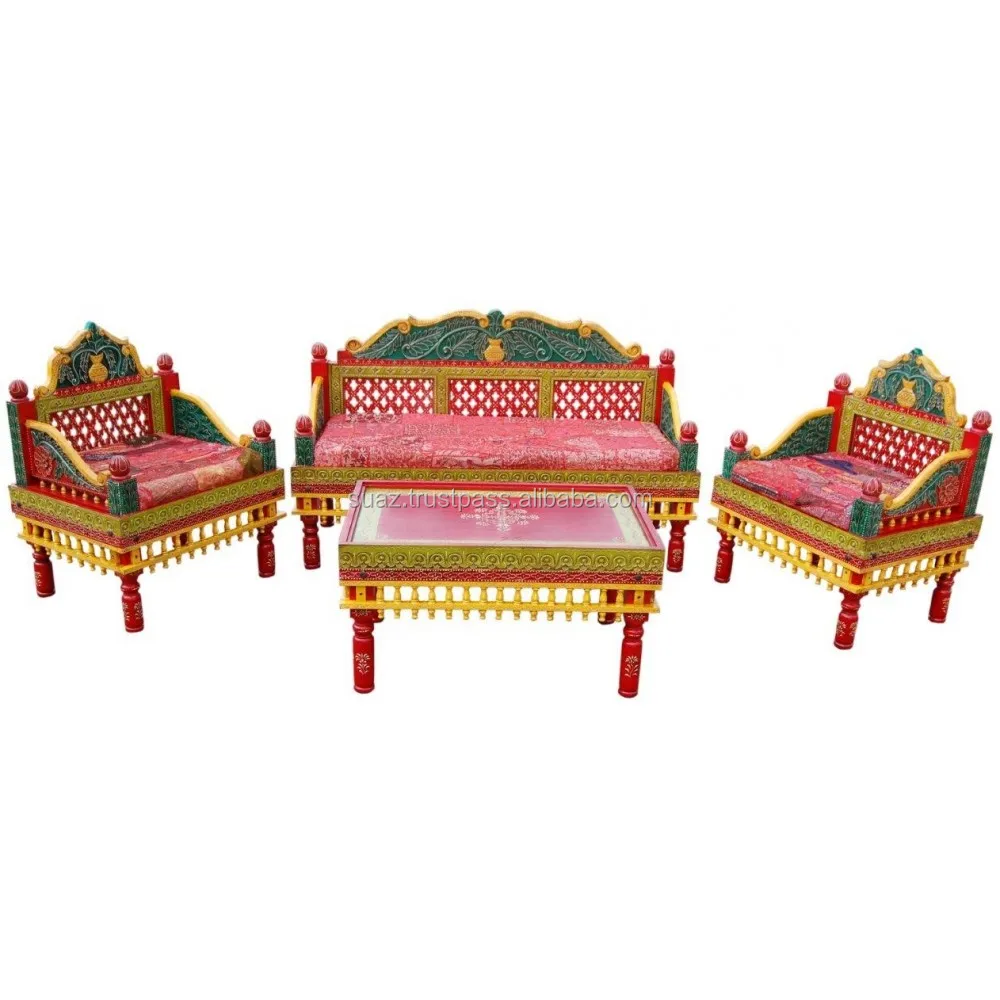Traditional Handmade Solid Wood Sofa Set,Pakistani Regional Folk