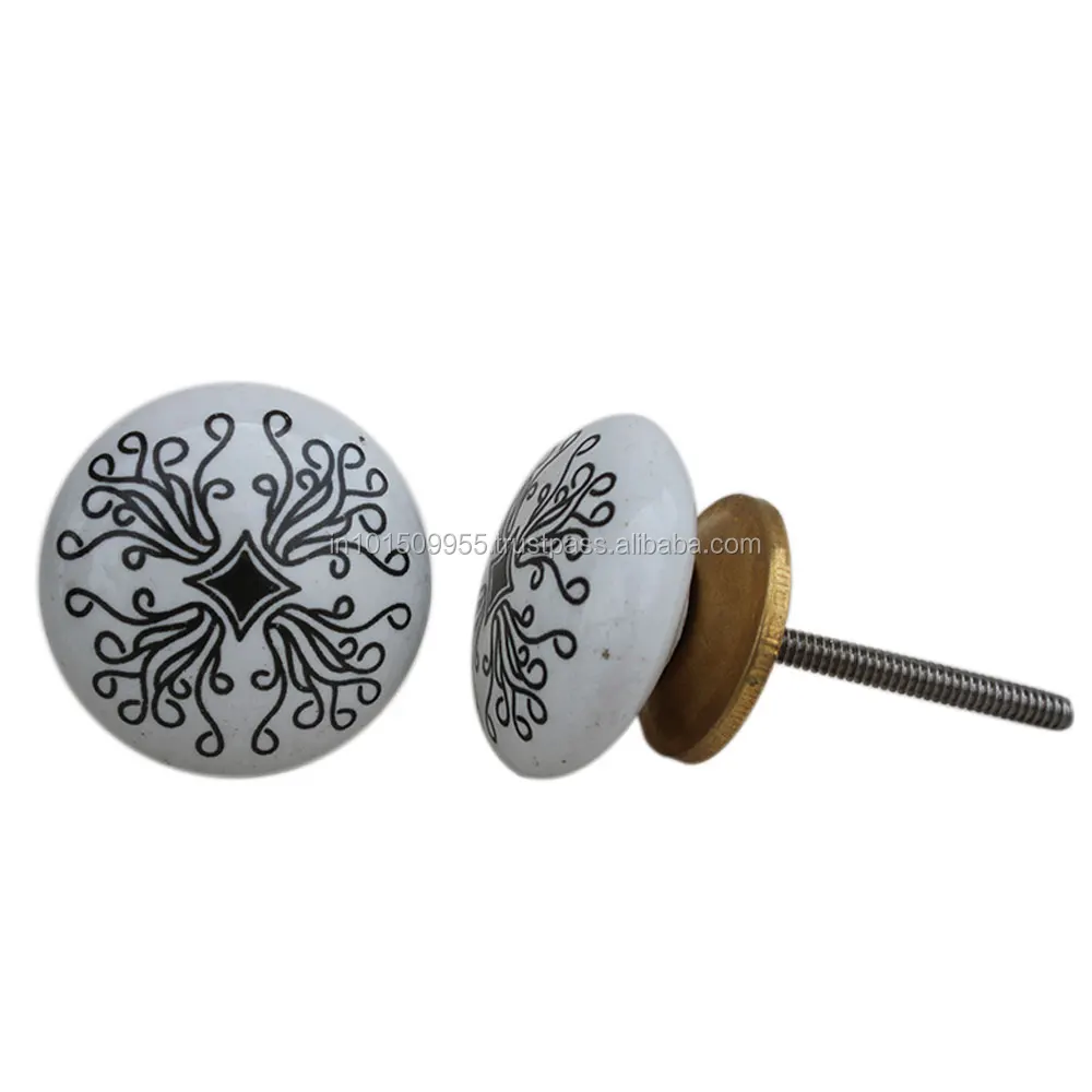Wholesale Ceramic Kids Unique Knobs Black Wardrobe Pulls Leaf