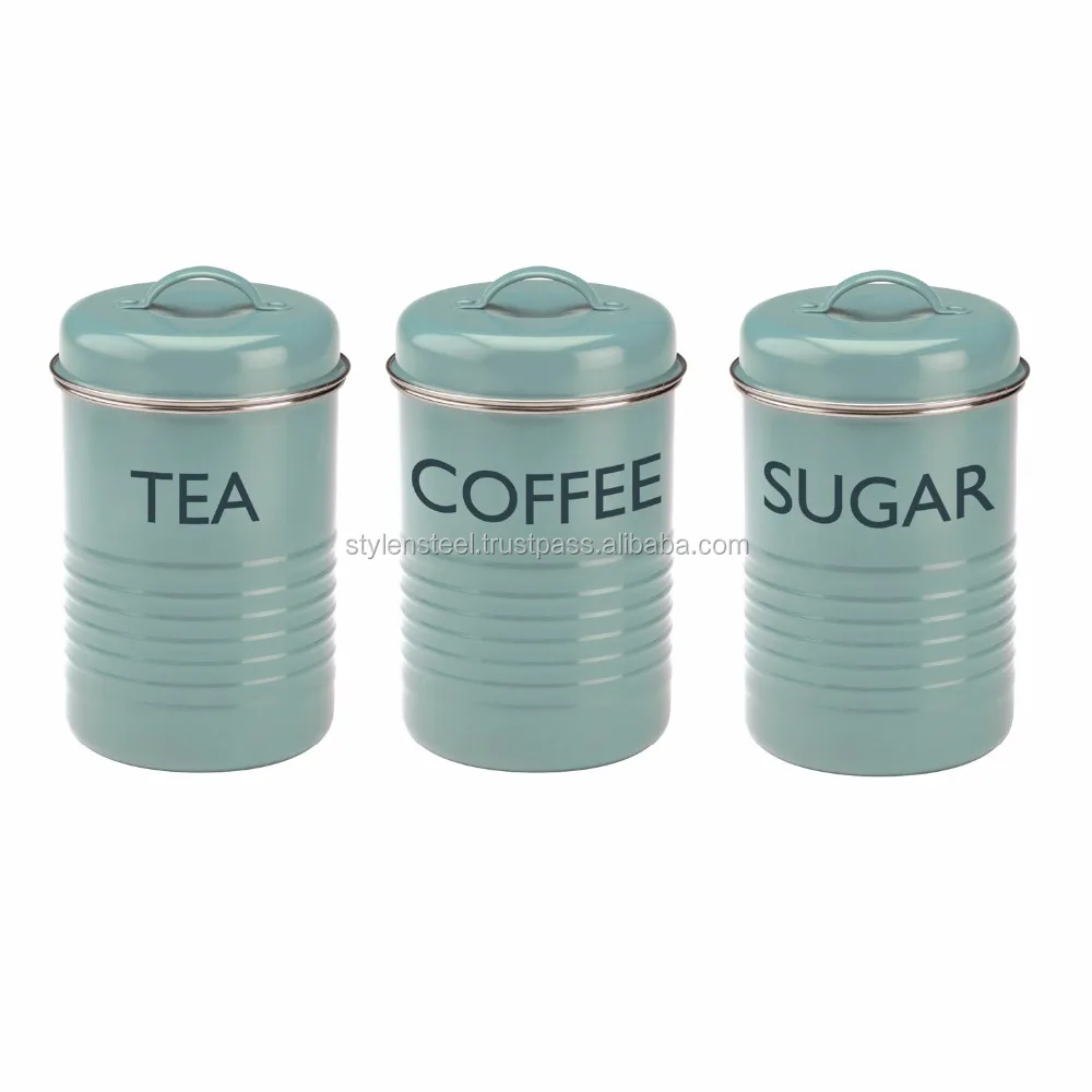 Colored Vintage Canister Set Tea Sugar Coffee Stainless Steel Color