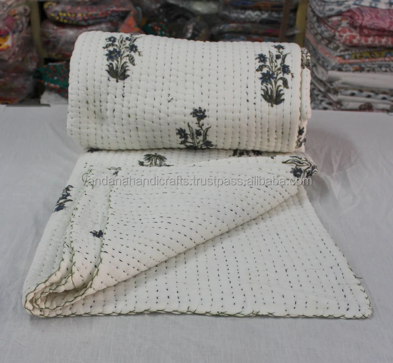 手定位印花棉kantha被子，床盖印花anokhi设计 Buy 棉花kantha被子,可逆kantha被子,Kantha被子