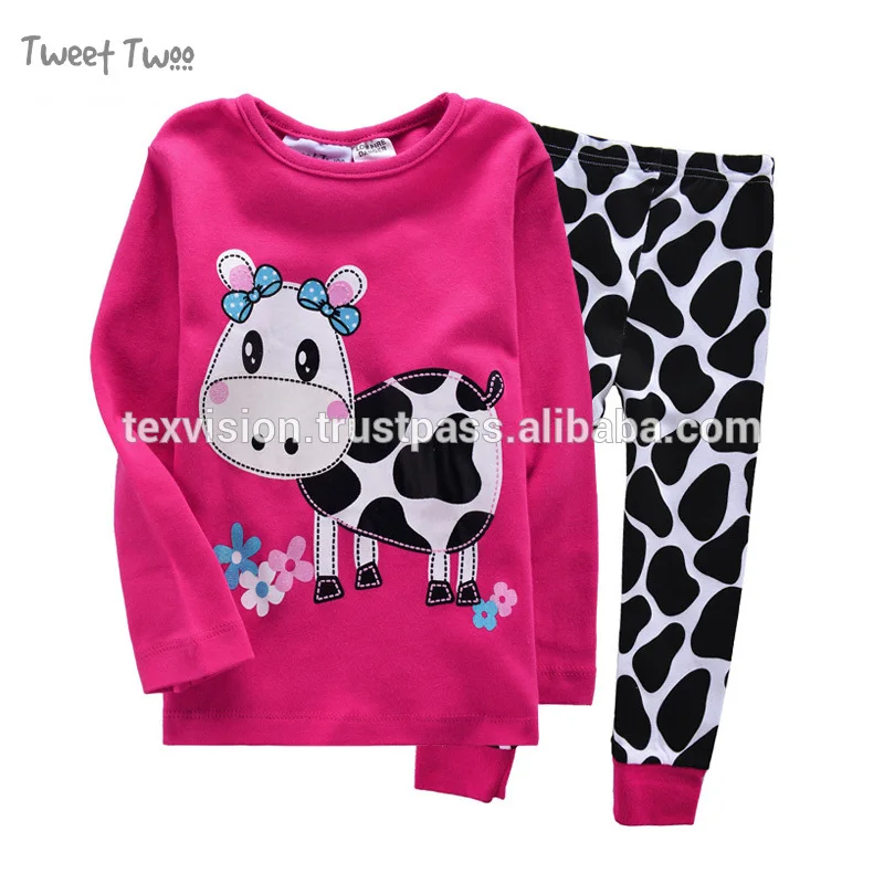 О-образным вырезом с длинным рукавом шаблон Printted качество хлопка мягкие корова пижамы