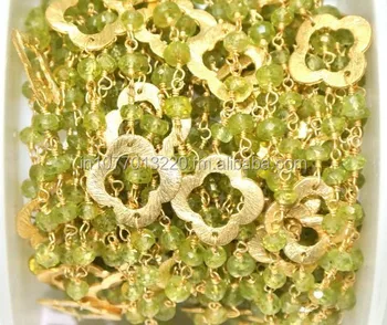 Peridot Gold Plated Sterling Silver Beaded Clover Chain