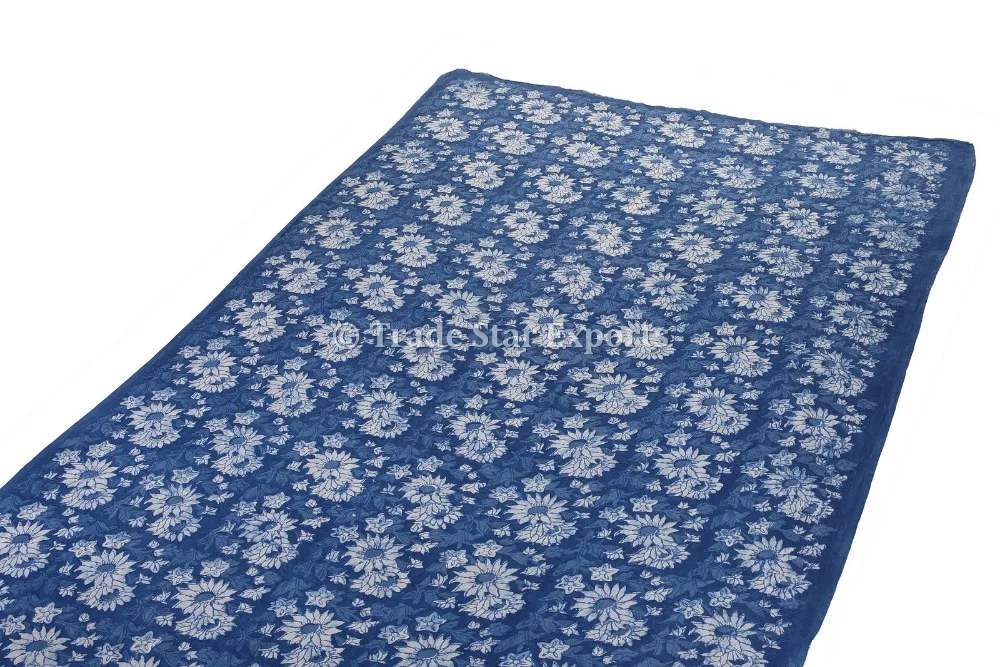 Этническая ткань цвета индиго с цветочным принтом ручной работы ярда санганери 100% хлопчатобумажная вуаль для изготовления платья