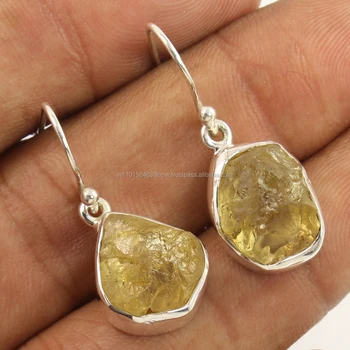 Natural YELLOW TOPAZ Raw Rough Gemstones 925 Sterling Silver Amazing Earrings