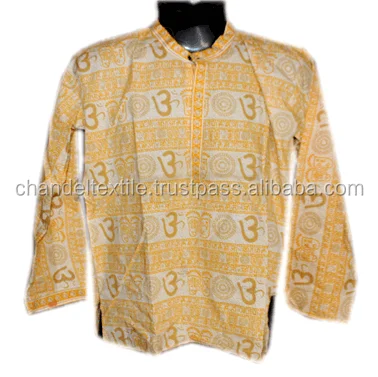 Short Kurta OM Men's Cotton Traditional Indian Fashion Clothes