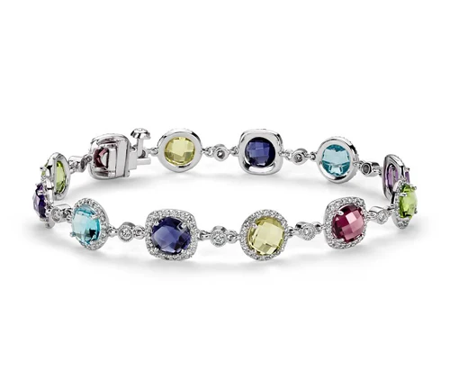 silver bracelet with semi precious stones