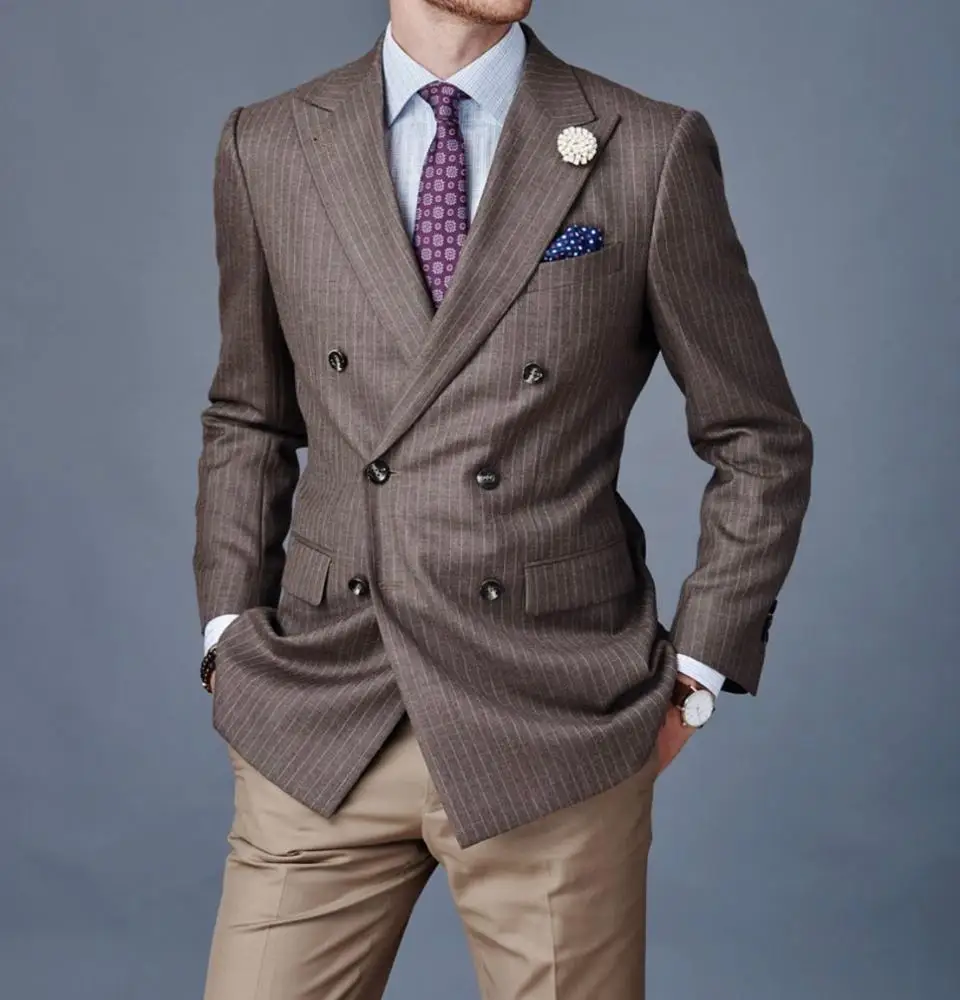 2021 New Design Slim Fit Double Breasted Peaked Lapel Blazer for Men Suit