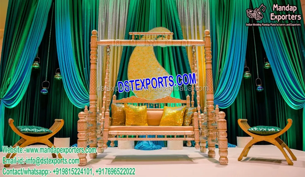 Golden Gujrati Wedding Stage Swing Indian Wedding Red Stage Swing  Latest Wooden Carved Colorful JhulaUSA