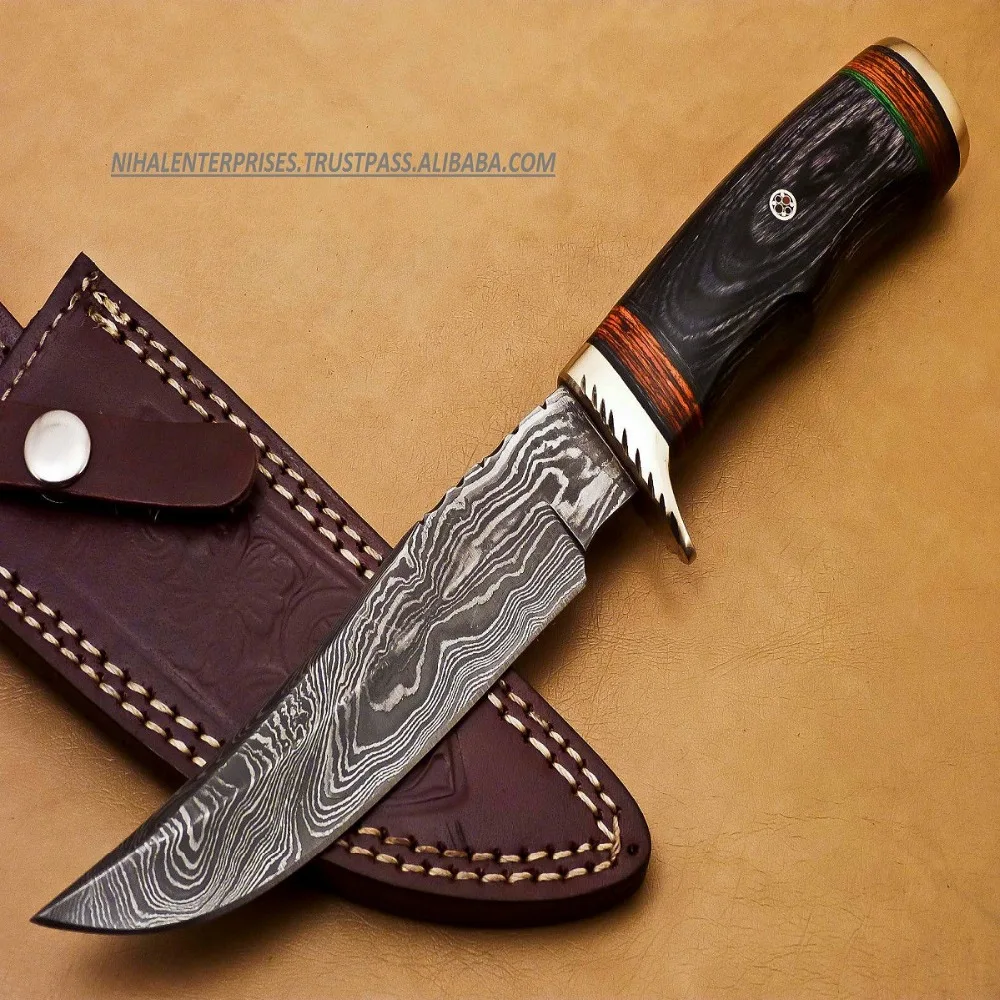 handmade damascus steel forged hunting skinner small bowie knife