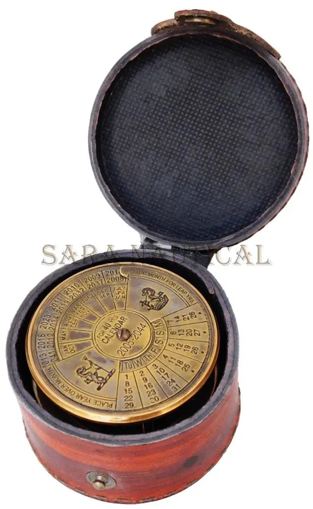 Nautical Antique Brass Magnifying Compass With Leather Case Collectible Item Unique Item For Men