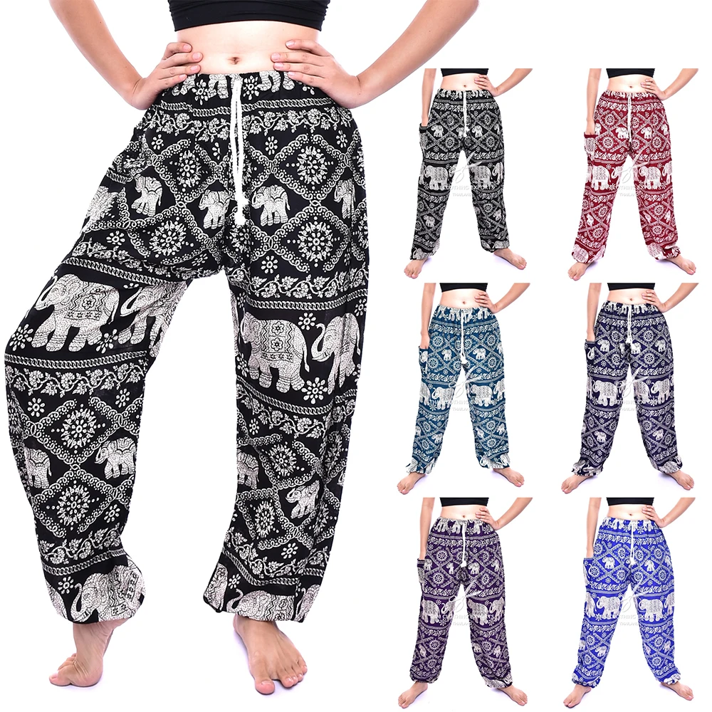 Blue Elephant Pants Women Boho Hippie Pants Yoga – VacationGrabs