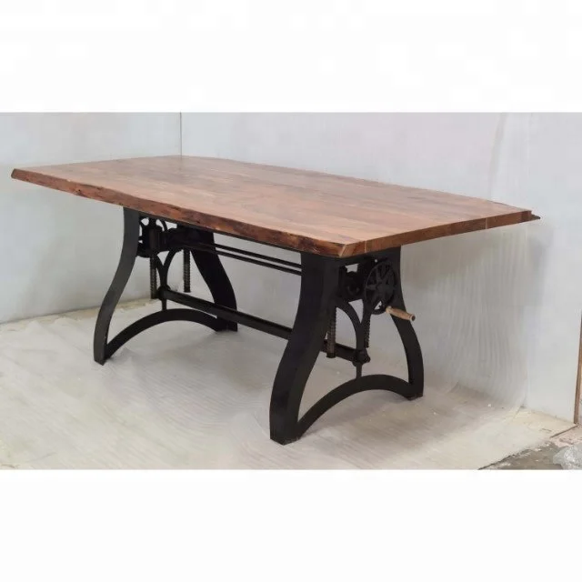 Live Edge Acacia Wood Industrial Crank Dining Table Buy Adjustable