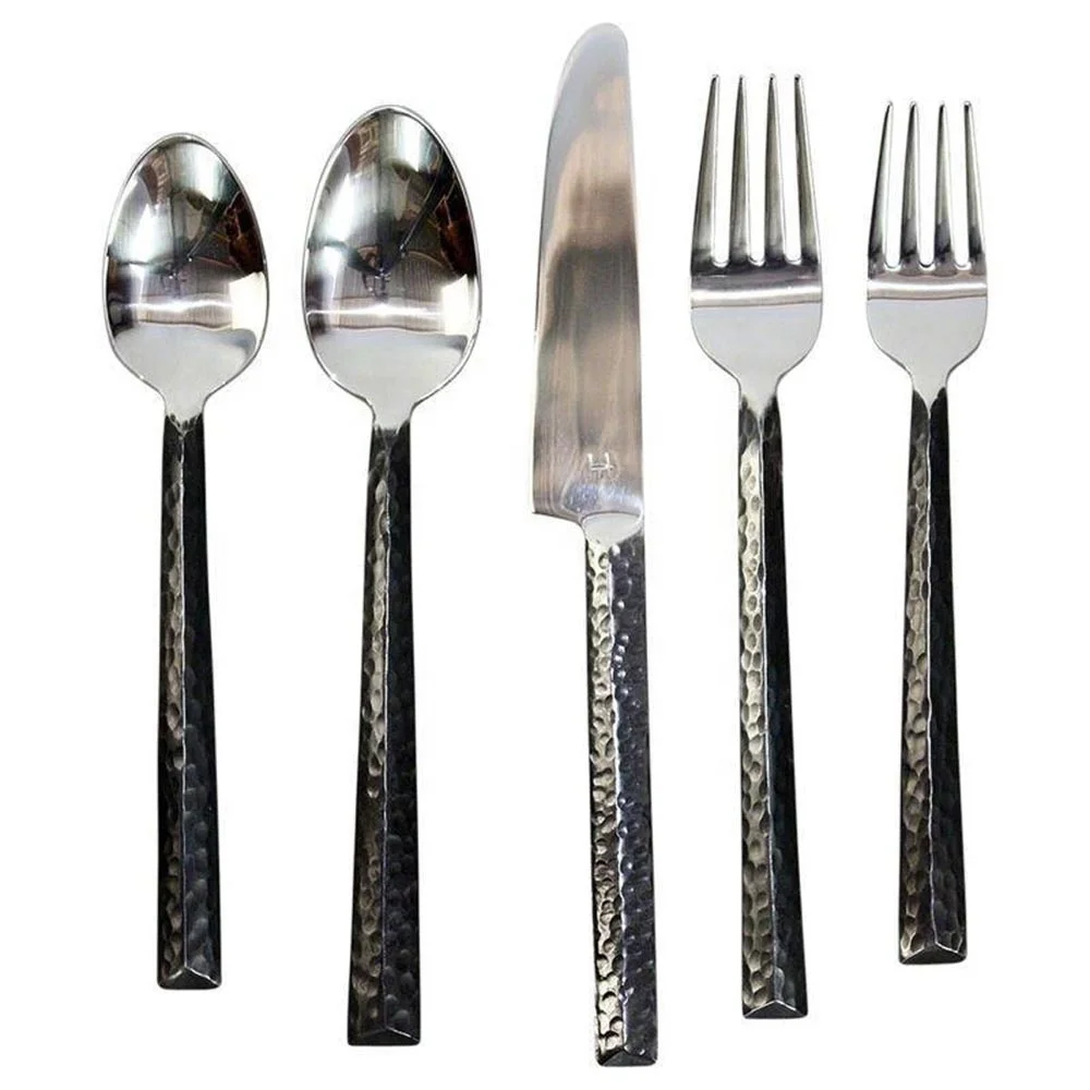 Triangular Black Hammered Handle Cutlery Set stainless steel