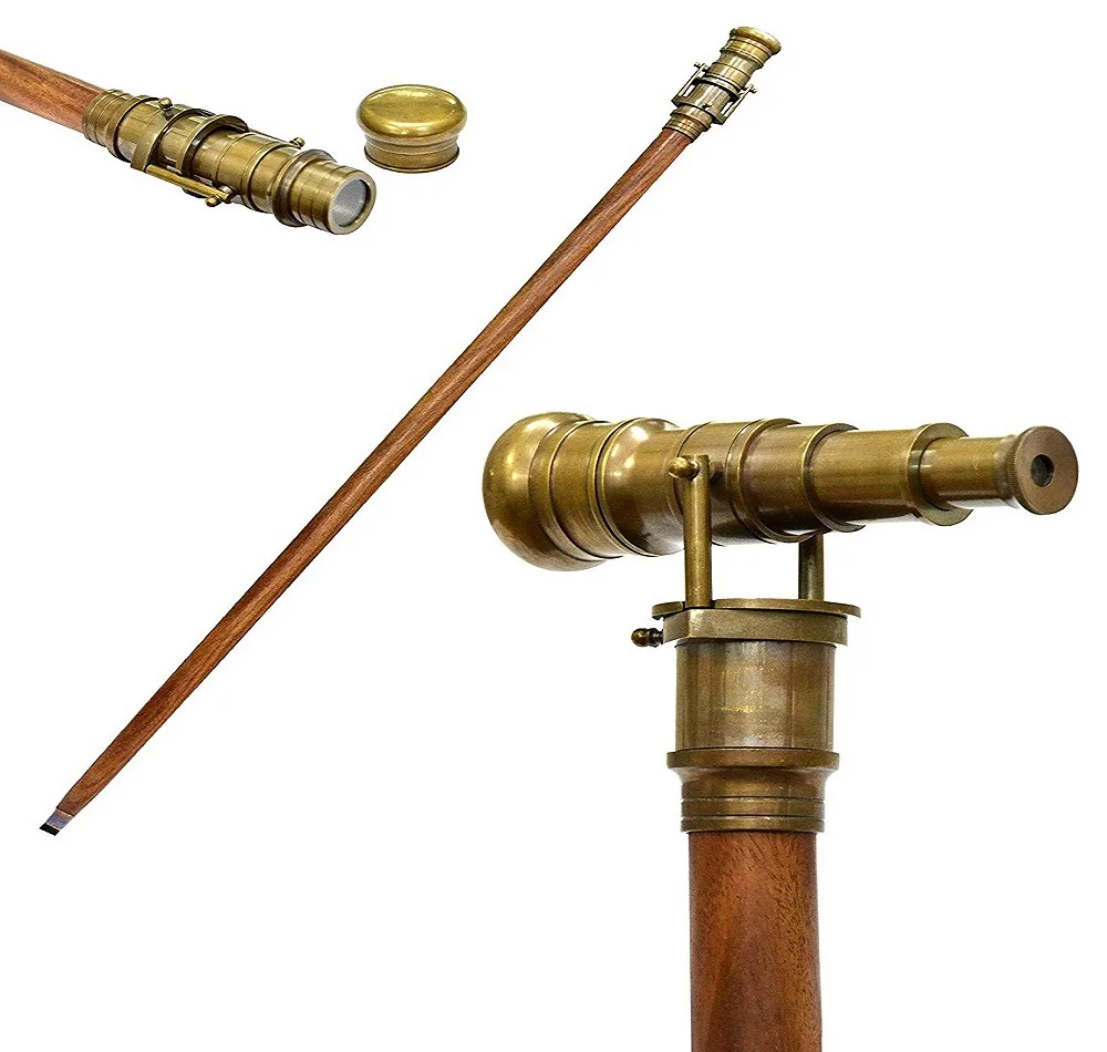 Details about   Nautical Folding Telescope With Brown Wooden Stick Maritime Walking Cane 