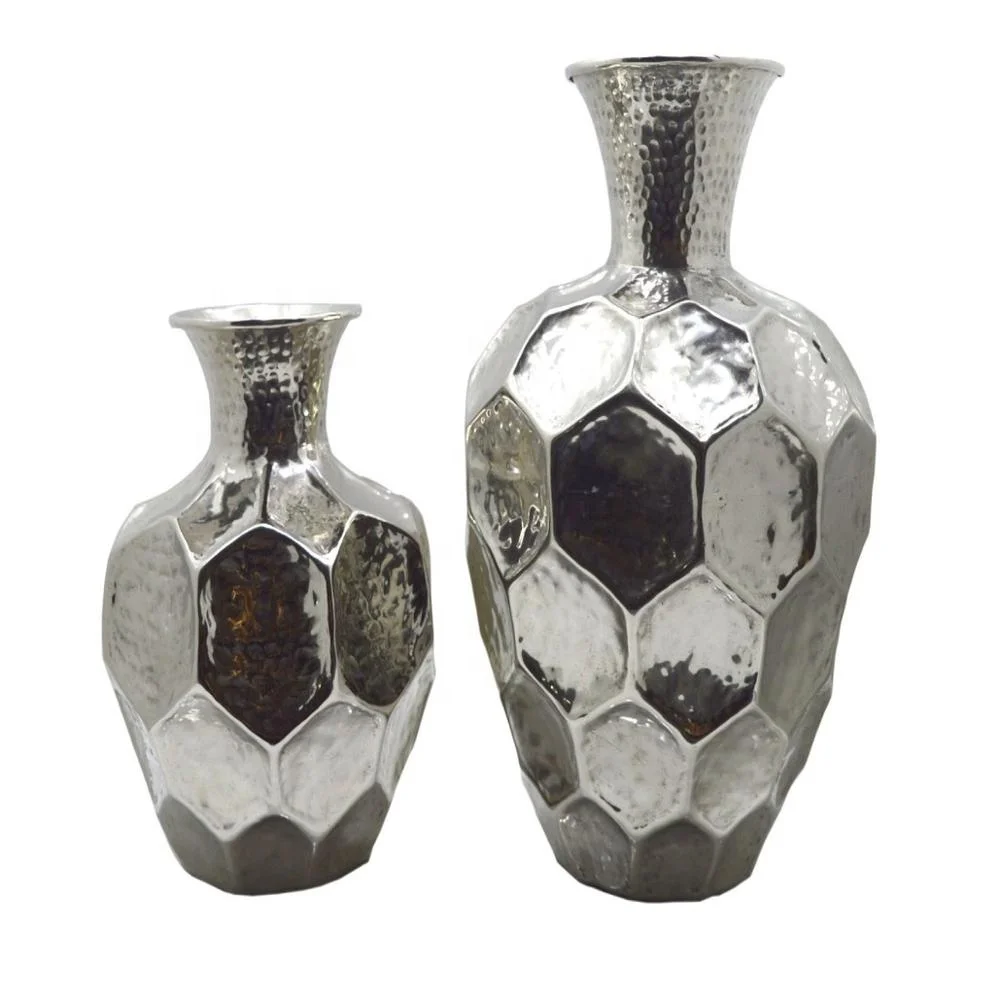 Aluminium Handmade Diamond Design Nickle Plated Flower Vase Home Decoration Or Wedding Parties