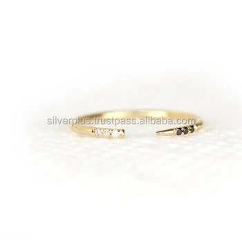 14K Yellow Gold Pave Black & White Diamonds Open Wedding Band Ring Wholesale Jewelry