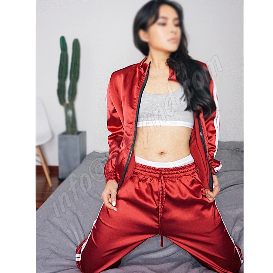 Red satin tracksuit Clearance