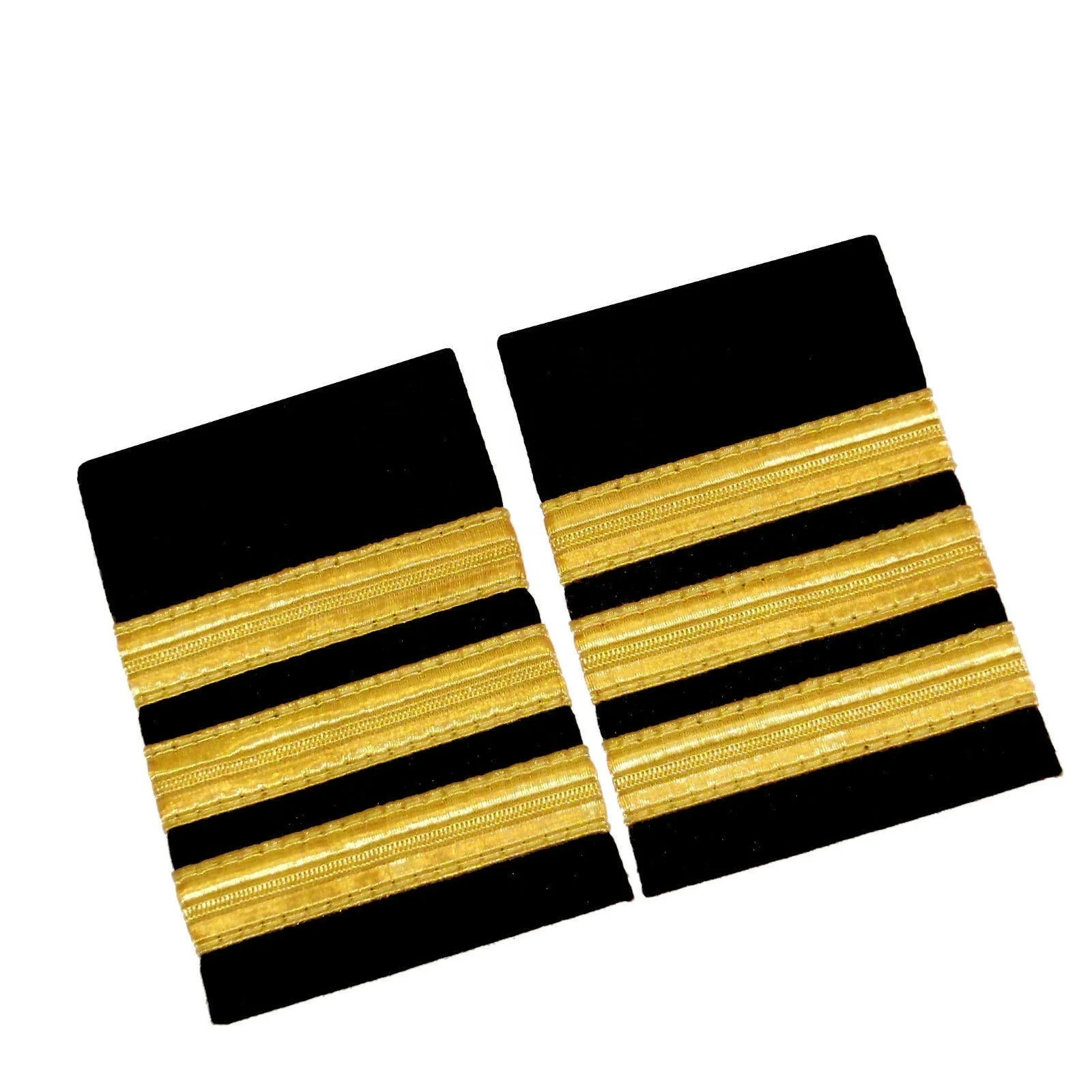 3 Bar Gold Airline Pilot Epaulets First Officer F/O Shoulder Black Wave Printted