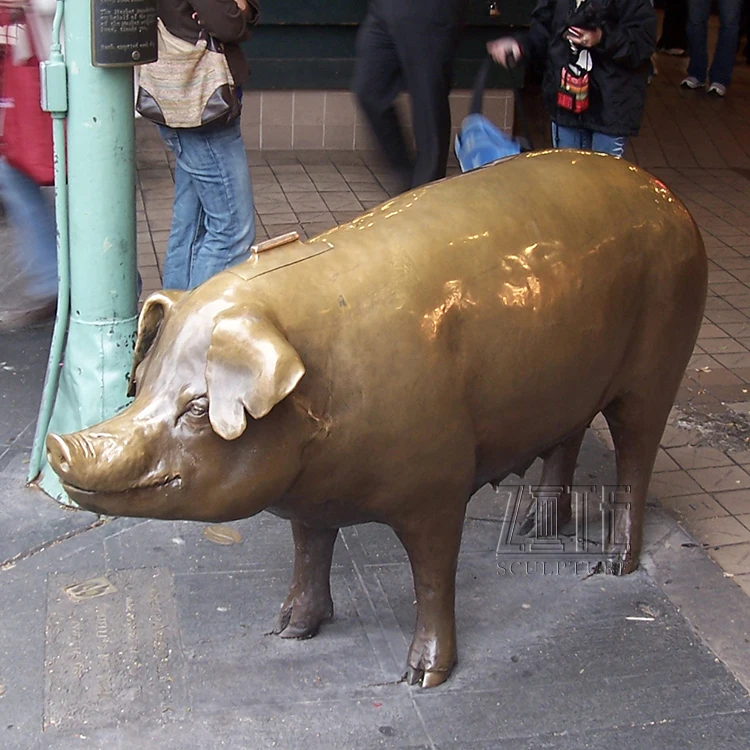 Outdoor Decorative Antique Life Size Manual Bronze Pig Sculpture Statue