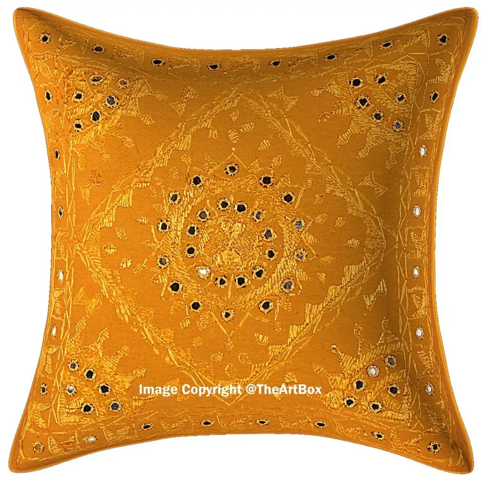 An Ethnic Indian Embroidery Mirror Work Throw Pillow Cushion Cover 
