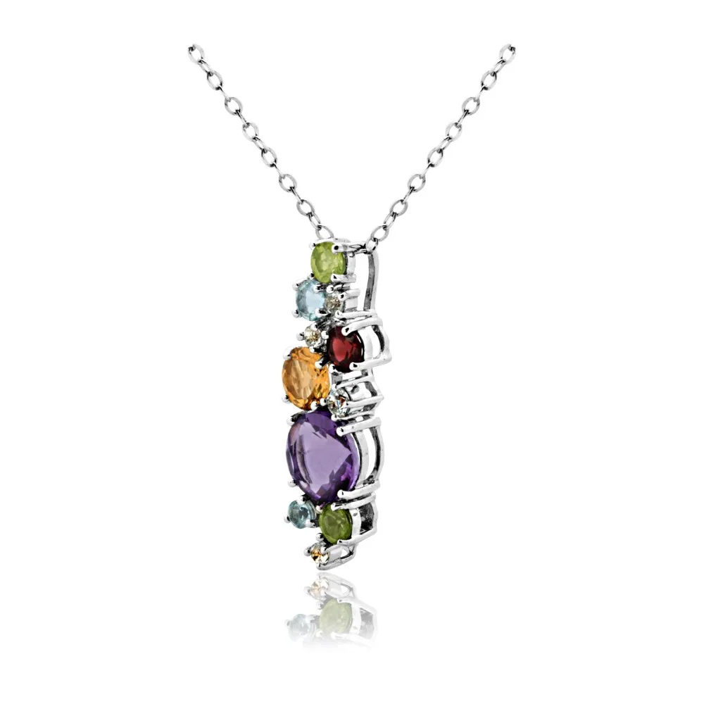 925 STERLING SILVER MULTI-COLOR NECKLACE PEDANT W/ COLORFUL STONES 18'' 