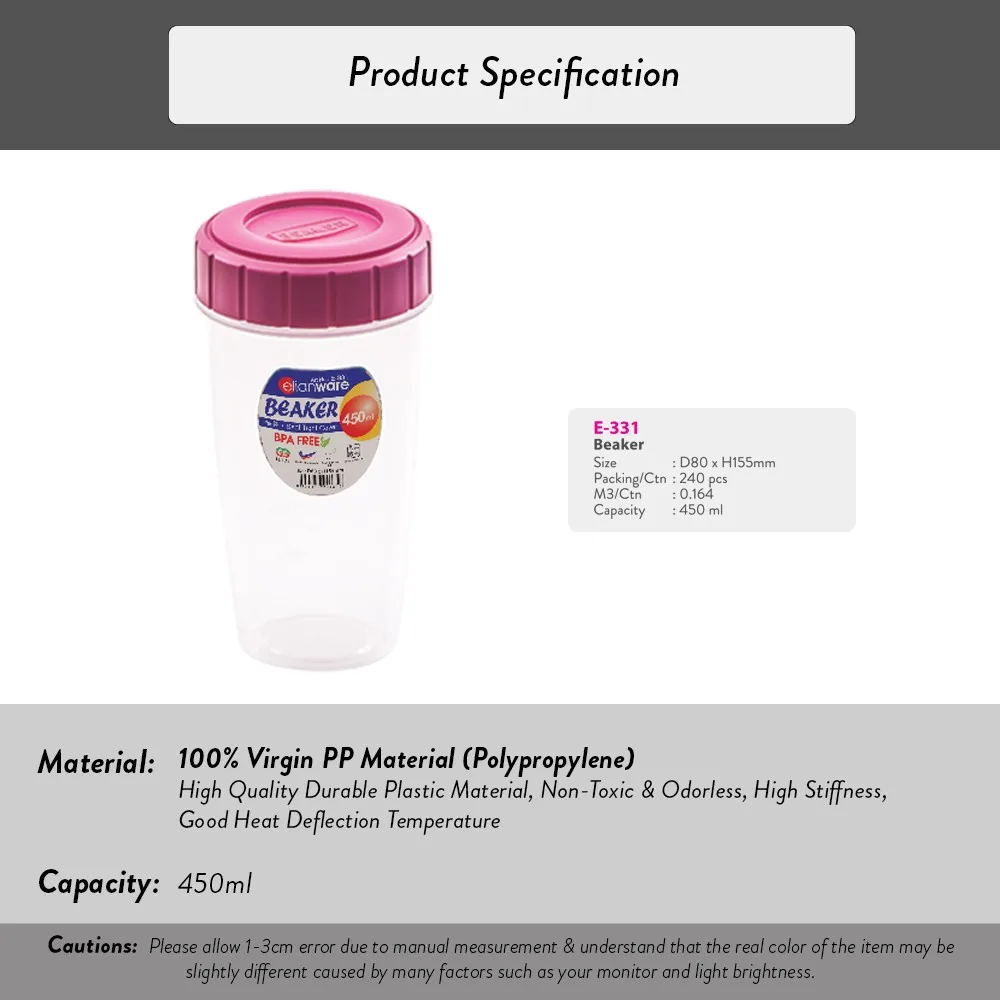 Elianware 450ml Beaker Bpa Free Plastic Shaker (pp) Microwavable Food