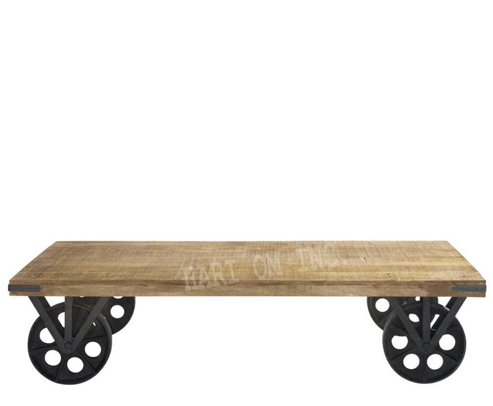 Tyson Solid Wood Industrial Coffee Table With Wheels Natural Finish Buy Industrial Coffee Table Product On Alibabacom