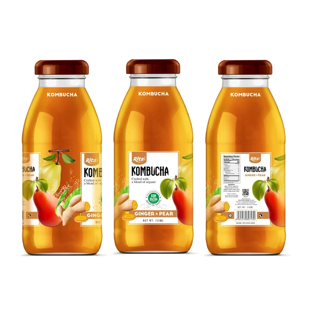 
 Высококачественная стеклянная бутылка 250 мл, имбирь и груша Kombucha  