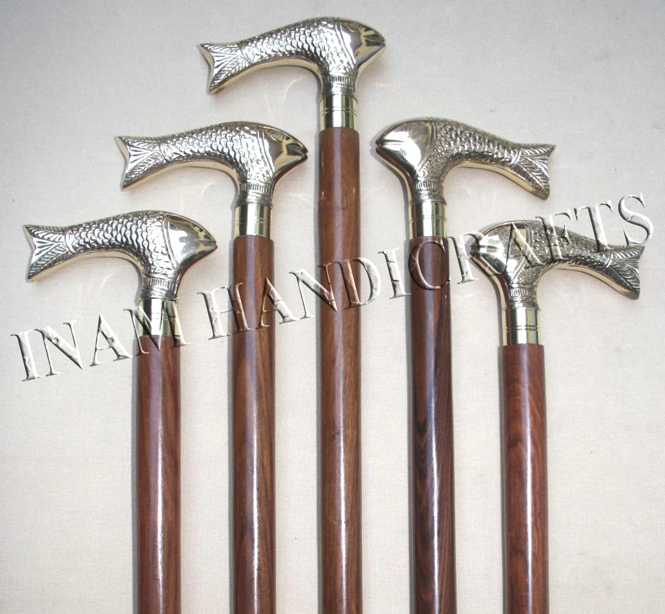 Brass Fish Handle Walking Sticks,Antique Walking Canes,Designer Walking