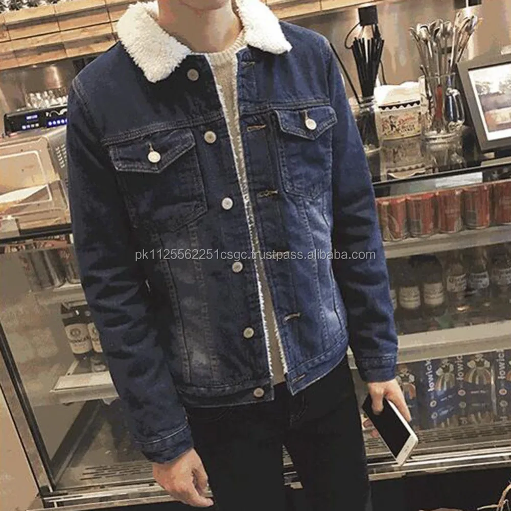 winter wool liner denim jacket for men