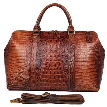 Genuine Leather Bags Women Handbags Ladies Crocodile Grain Pattern Duffle Bags Unisex Leather Travel Bag for Men 6003B