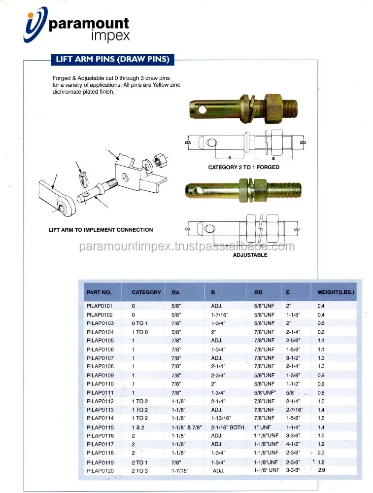 Lift Arm Pins (draw Pins) Tractor Parts Manufacturing /supplier Lift
