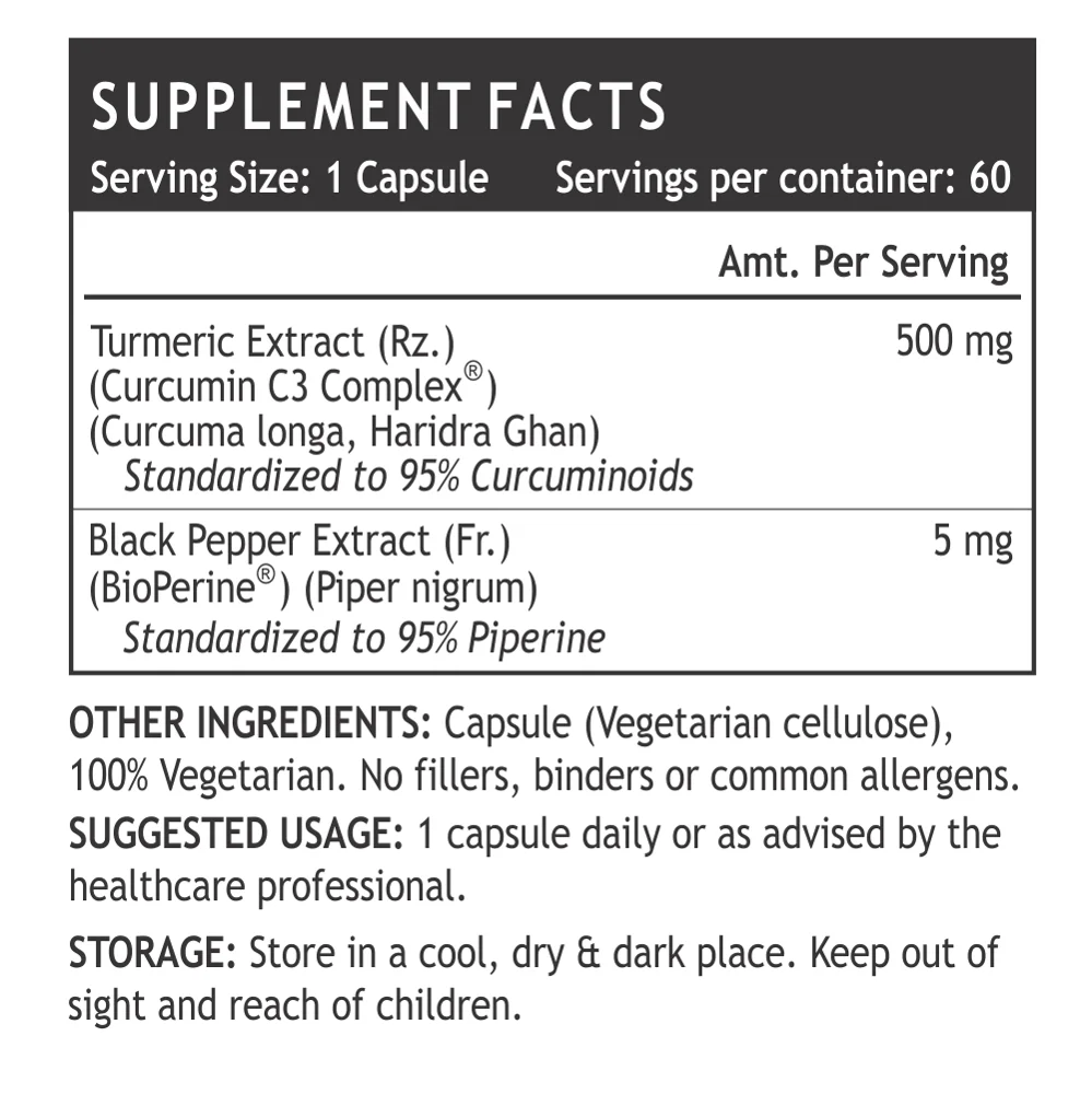 
INLIFE Curcumin C3 Complex 95% Bioperine Herbal Supplement - 60 Vegetarian Capsules, GMP Certified Facility 
