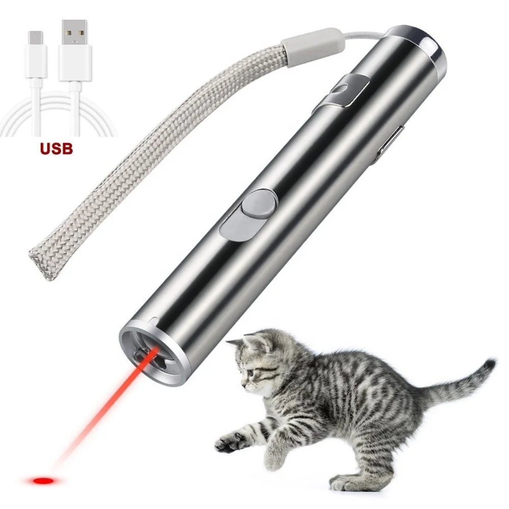 Usb перезаряжаемая лазерная указка для кошек с тремя огнями Интерактивная Лазерная Игрушка