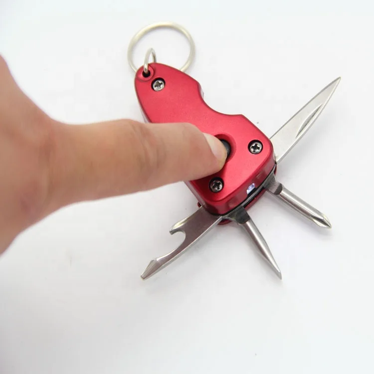 Portable Multi Functional Couple Sword Folding Knife Shaped Metal Key Chain