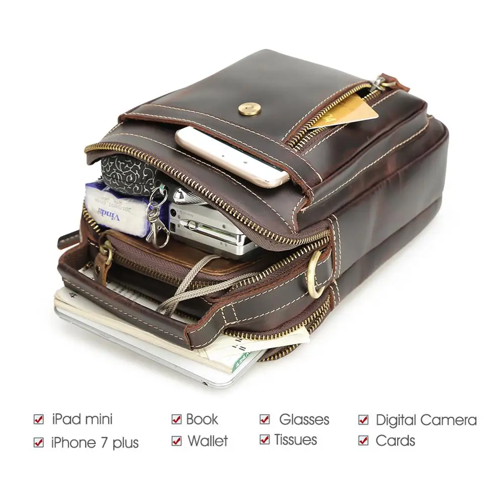 Tiding Top Grain Retro Cowhide Genuine Leather Sling Bag Vintage Crossbody Messenger Shoulder Custom Logo Decoration Fashion