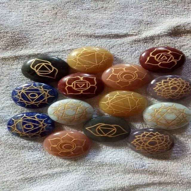 Gemstone Engraved Chakra Symbol Stone Set Quality Assured Healing