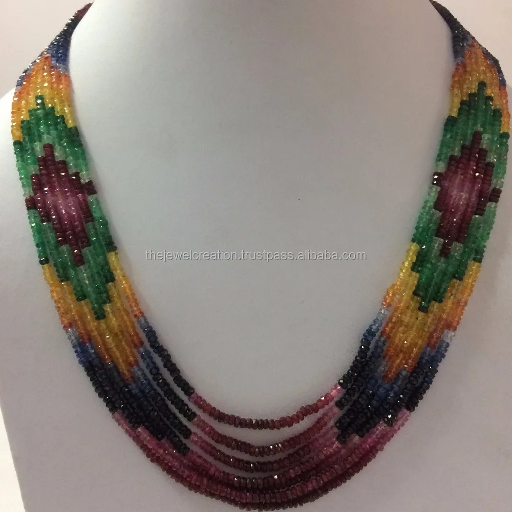 Natural Multi Precious Ruby Emerald Sapphire Stone Beaded Necklace Latest Trends Fashion Design Wholesale Factory Women Jewelry