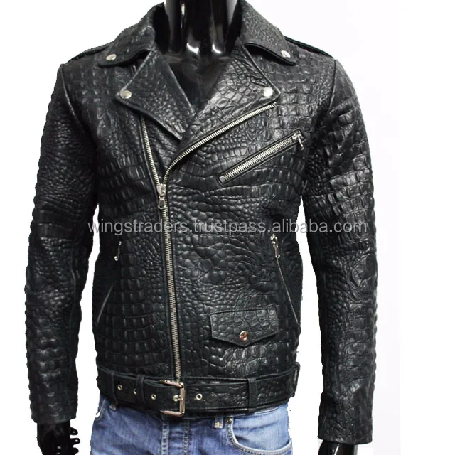Casual Alligator Leather Motorcycle Biker Jacket for Men