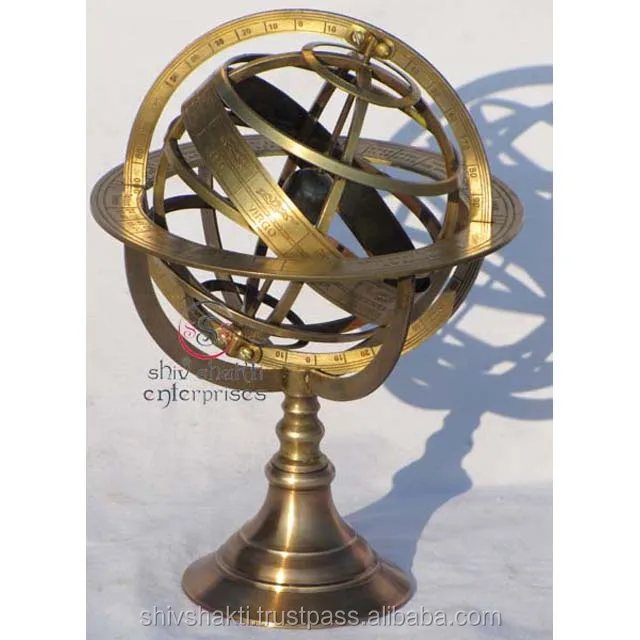 Antique brass table top clock with hotsell pen holder armillary sphere globe clock desk top Office bell