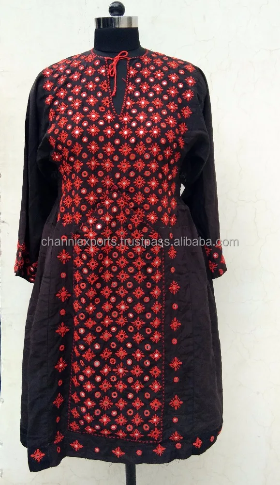 Vintage Hand Embroidered Banjara Dress Boho Cotton Dress Boho Dress Handmade Mirror Work Tribal Tunic Indian Block Print Dress DRS 21