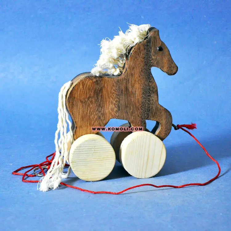 Contrast Color Wooden Horse Pull Toy Custom Design Toys