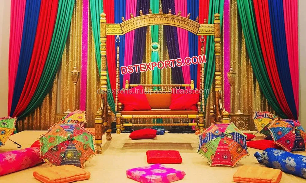 Golden Gujrati Wedding Stage Swing Indian Wedding Red Stage Swing  Latest Wooden Carved Colorful JhulaUSA