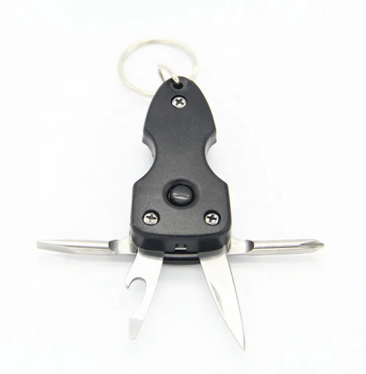 Portable Multi Functional Couple Sword Folding Knife Shaped Metal Key Chain