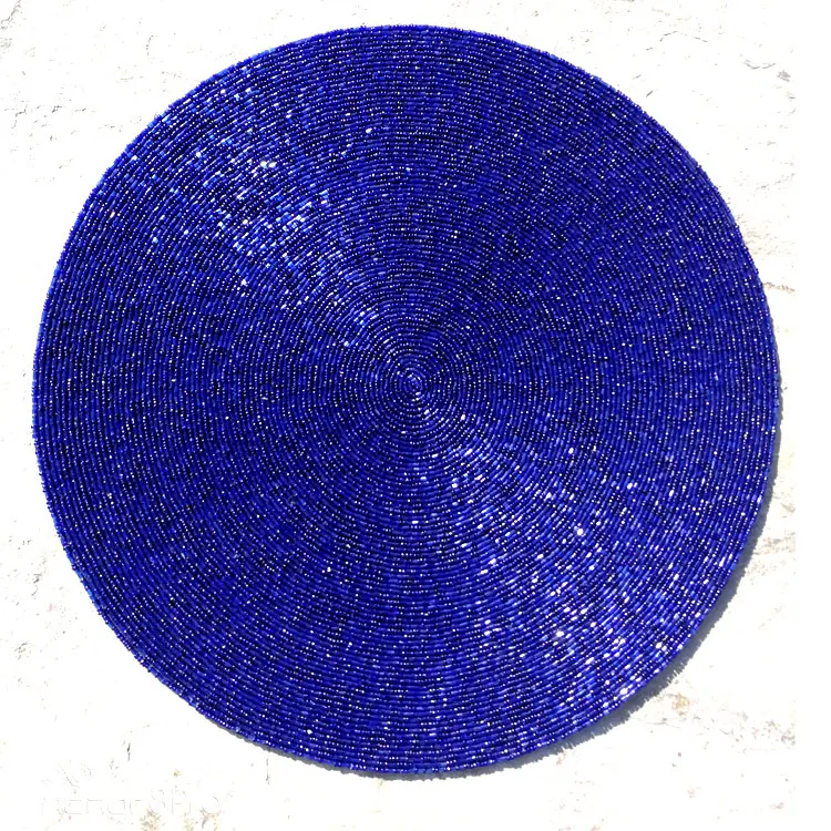 Decorative Handmade Beaded Round Light Gold Placemat Handmade Beaded