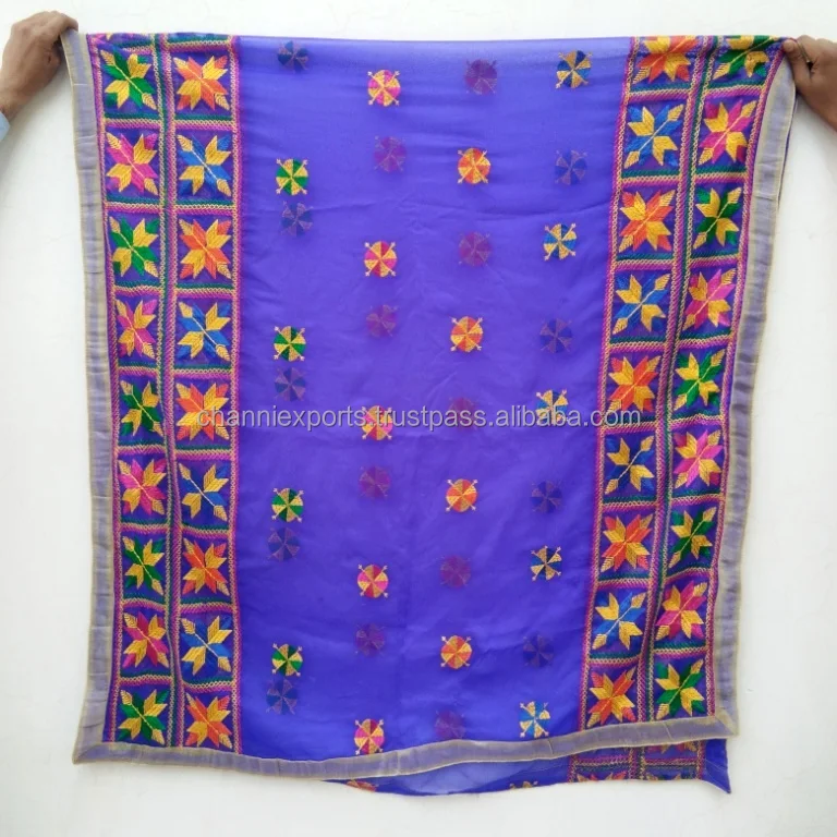 Colorful Embroidery Design of Women Beachwear Sarongs Phulkari Dupattas Scarfs Colorful Hand Embroidered Phulkari Dupatta