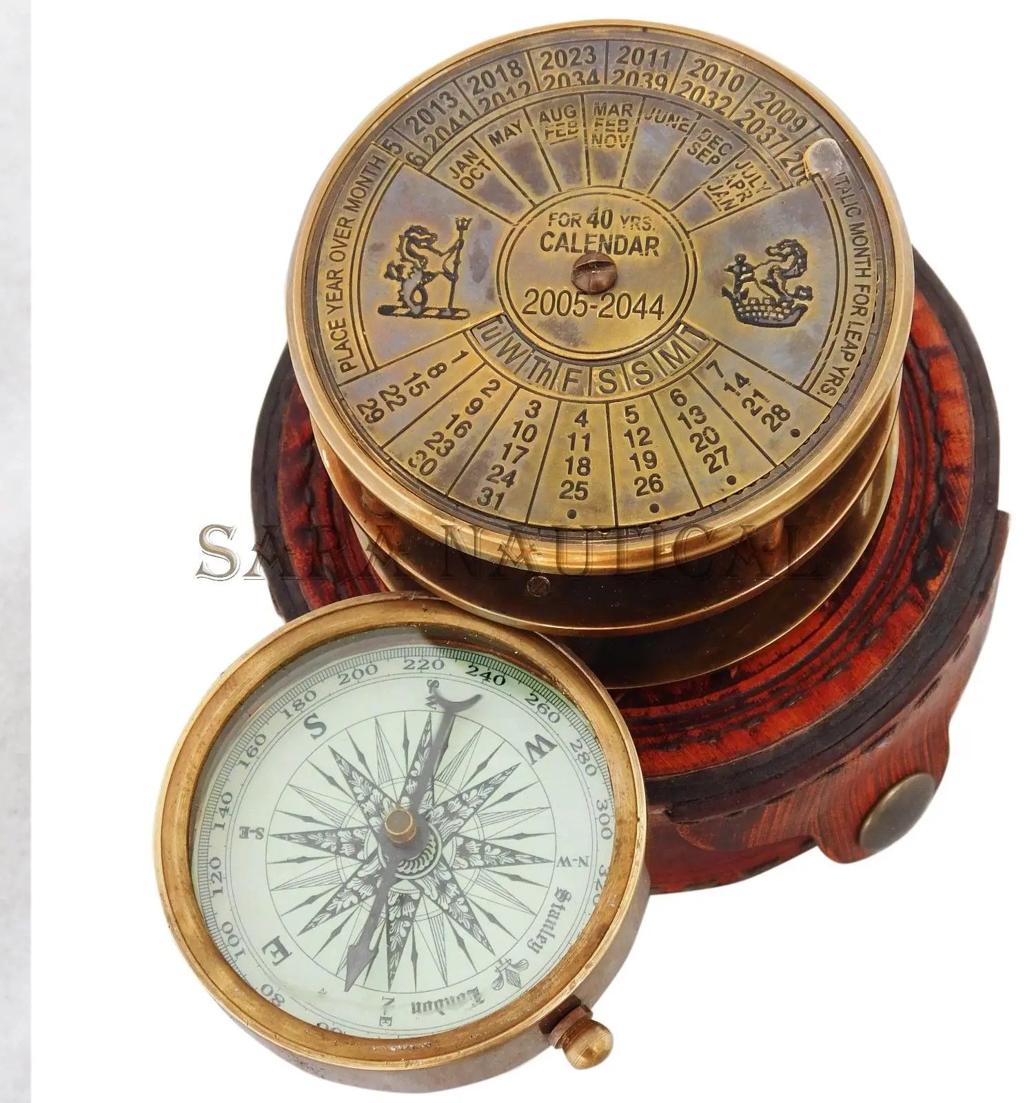 Nautical Antique Brass Magnifying Compass With Leather Case Collectible Item Unique Item For Men