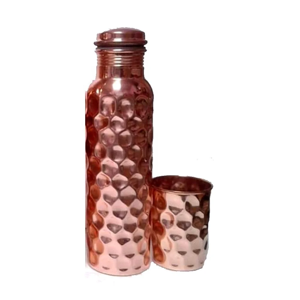 Large Funky Copper Metal With Modern Ticket Print Water Bottle Antique Copper Water  Bottle