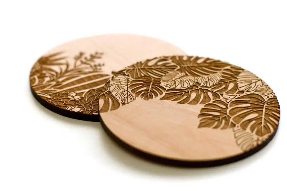 Artisan Set 6 Sottobicchieri In Legno Incisi Al Laser - 10 Cm Con Motivi Floreali E Farfalle, Regalo Decorativo Per Casa