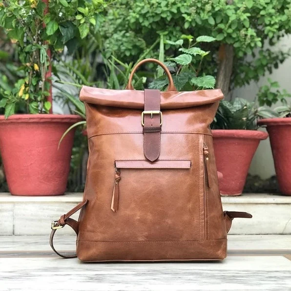 tan leather backpack womens
